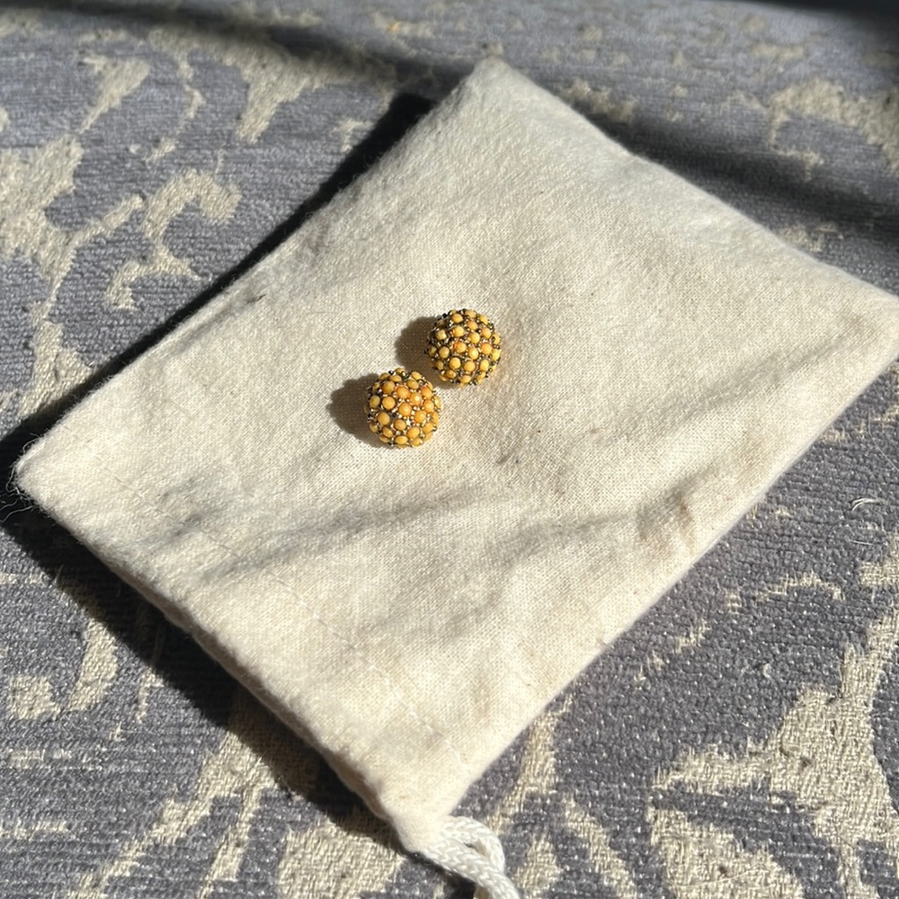 Yellow & Gold Beaded Stud Earrings
